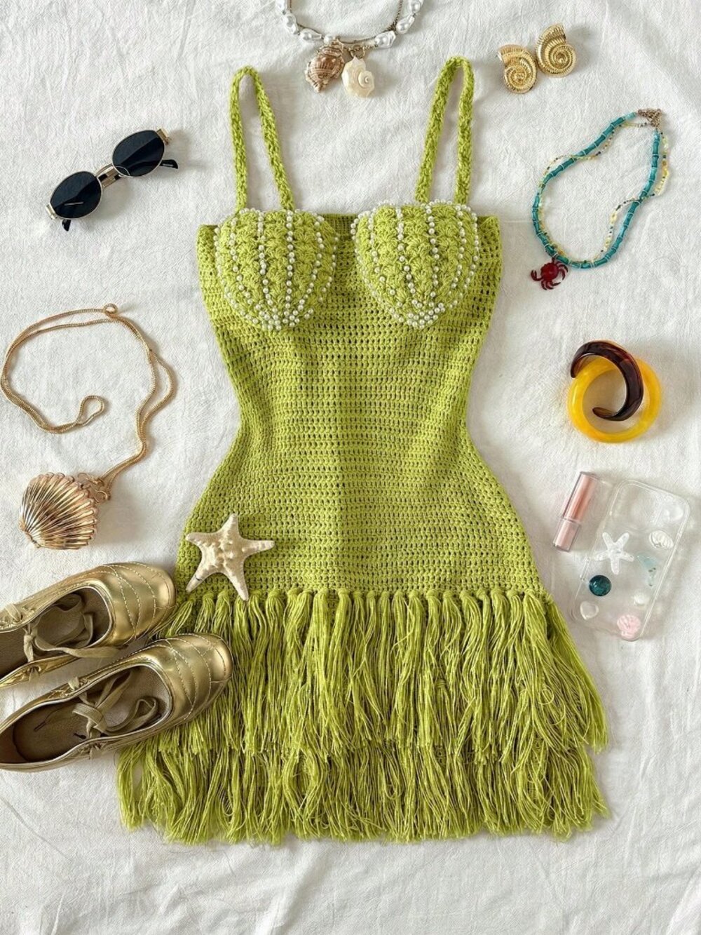 Green Casual Women's Bustier Tassel Hem Spaghetti Strap Bodycon Mini Dress - Picture 1 of 7